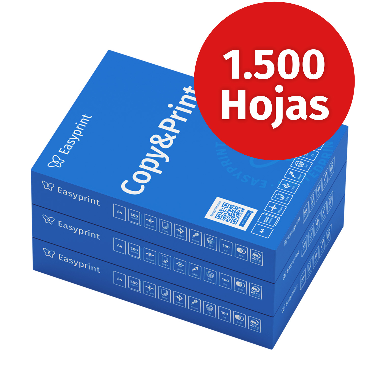 TEMU Papel para impresora Easyprint, papel de fotocopia de 1500 hojas, 3 x 500 A4 Premium, blanco alto CIE 160