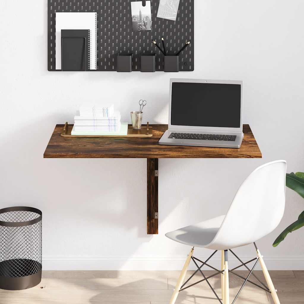 Vidaxl Wall Folding Table Desk, Wall Table, Dining Table, Kitchen Table, Pc Table, Computer Desk, Standing Desk, Wooden Table, Smoked Oak, 100x60x56cm, Wood Material