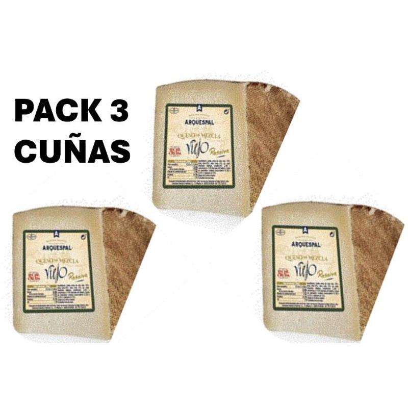 QUESO RESERVA MEZCLA VIEJO ARQUESPAL LECHE CRUDA PACK DE 3 CUÑAS DE 200 GRAMOS (total 6...