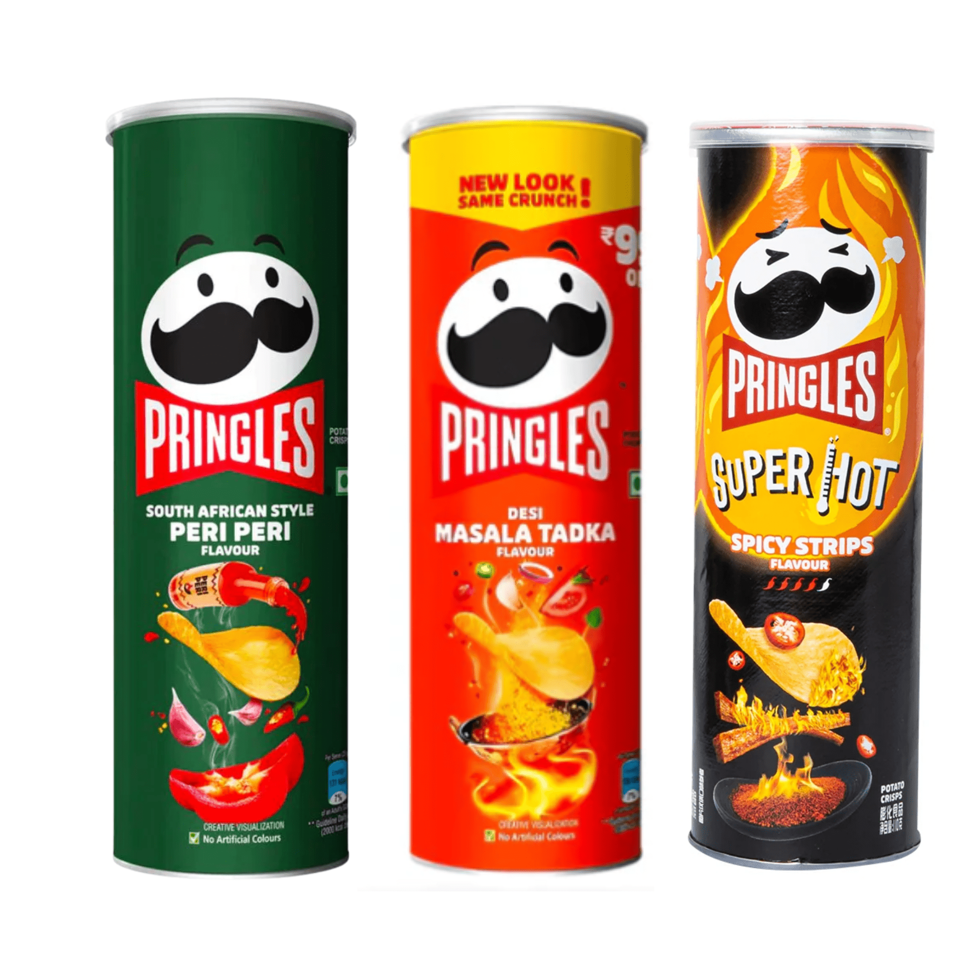 3x Asian Pringles - Various Flavors, 3x 102g | Peri Peri, Desi Masala, Super Hot Spicy Strips