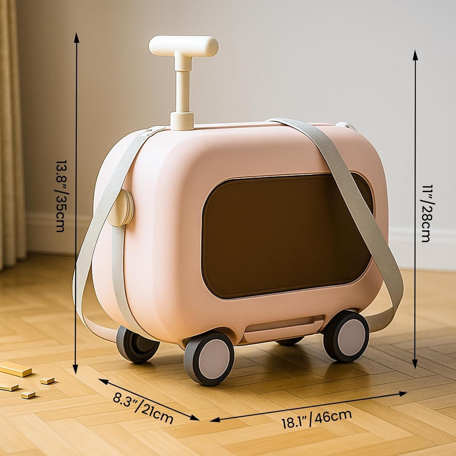 Image of 16-inch Hand Luggage Suitcase With Wheels, Portable Ride-on Trolley With Telescopic Handle, Lightweight Cabin Suitcase For Travel & Short Trips