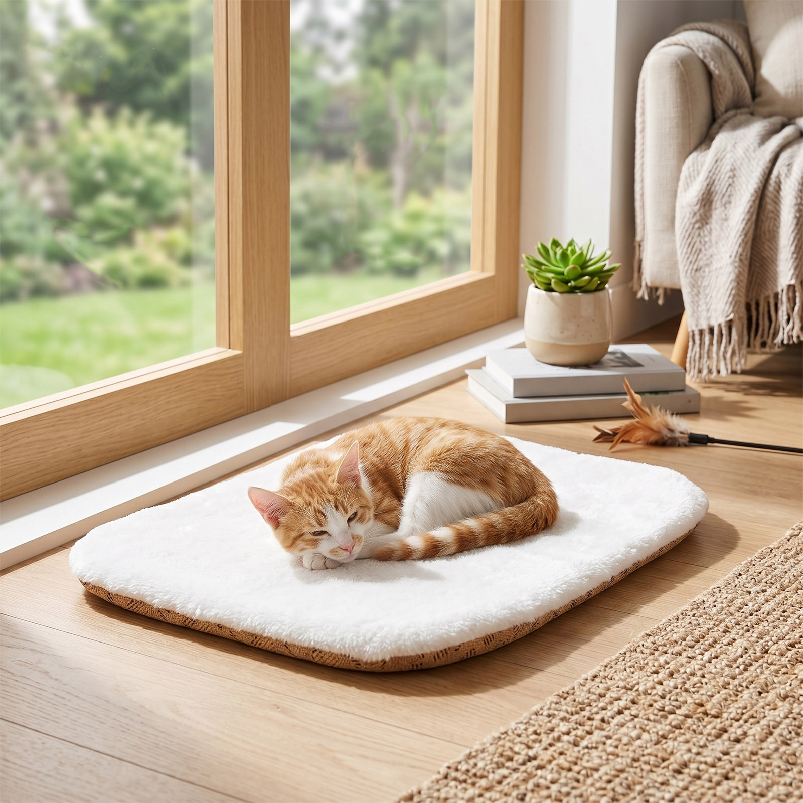 TEMU Square Cat Sleeping Pad Soft Cat Cave Bed Mat Comfortable Pet Bed Cushion For Bedroom Livingroom White 30cm