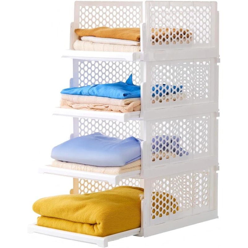 Image of 4pcs Of Foldable And Stackable Closet Organizers, Storage Boxes With Removable Dividers, Storage And Organization For Bedroom, Office And Bathroom, Plastic