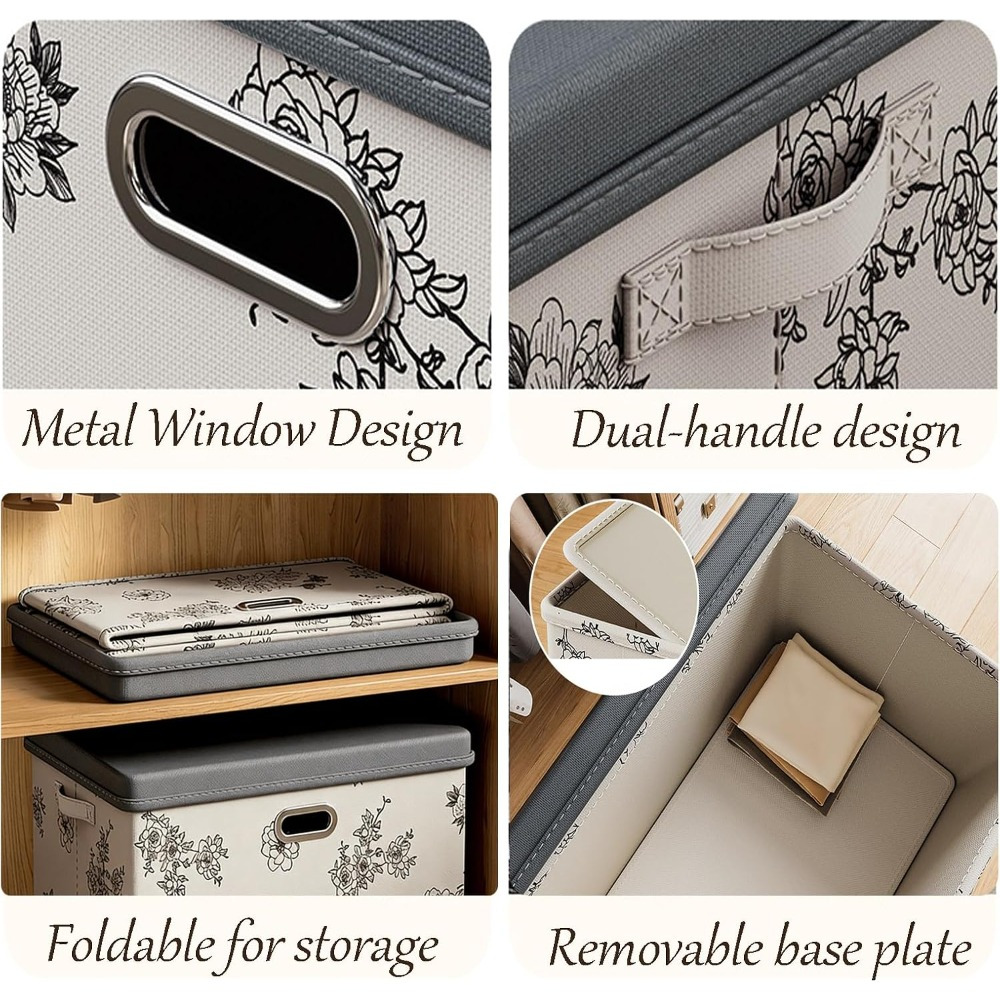 Decorative Foldable Fabric Storage Boxes with Lids, Closet Organizer