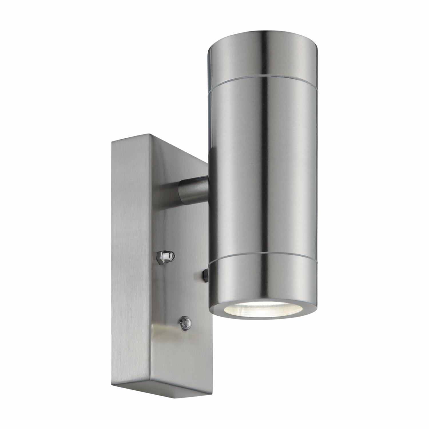 First Choice Lighting Blaze Stainless Steel Outdoor Up Down Photocell Sensor Wall Light in Silver