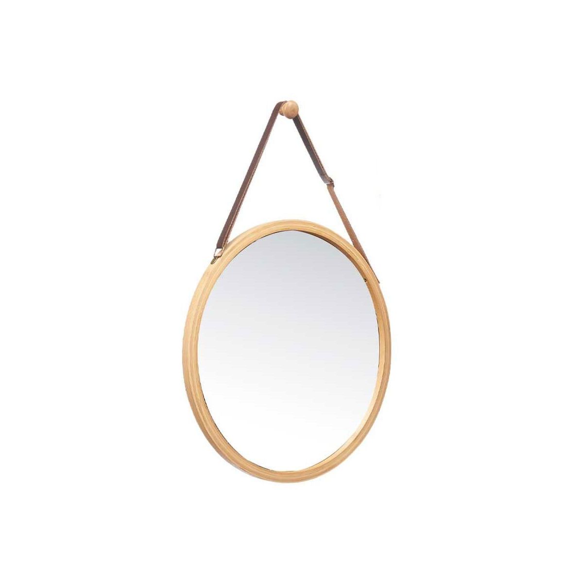 Factory Cuadros - 38cm Round Bamboo Mirror - Leather Strap