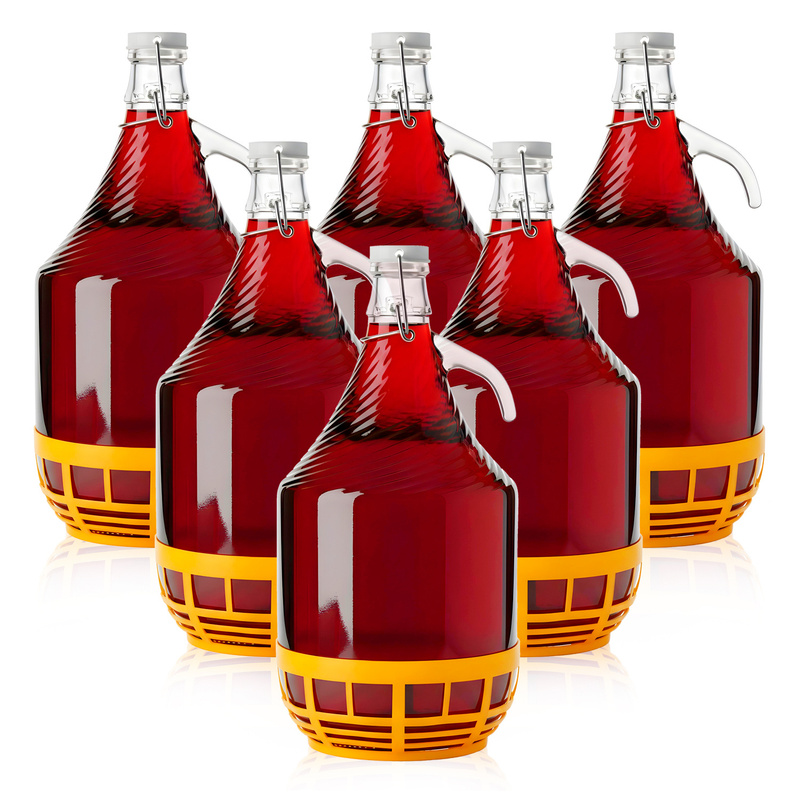 6-piece Gąsior 5l Spirits Fermentation Set With A Basket + Mechanical Stoppers - Durable Glass, Practical Baskets, Complete Fermentation And Storage Kits
