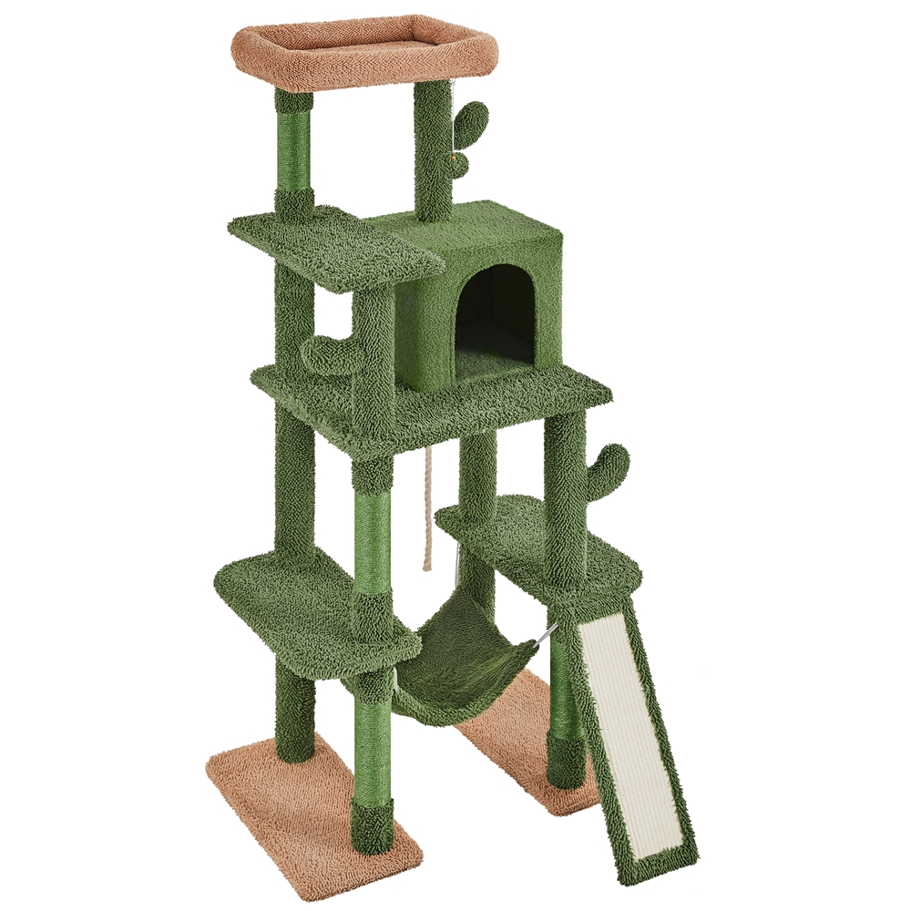 

4-level Scratching Post 160 Cm Height Climbing Tree With Observation Platform & Cat House & Hammock & Scratching Logs & Scratching Board & Sisal Rope