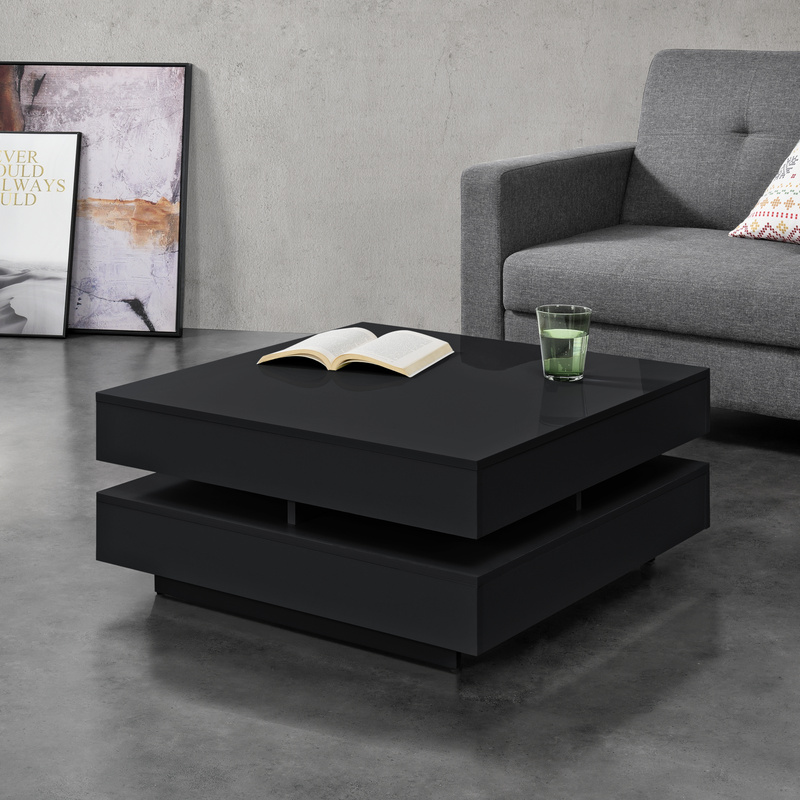 Coffee Table 75x75x35.5 Cm Side Table With Storage Compartments, Sofa Table, Particle Board