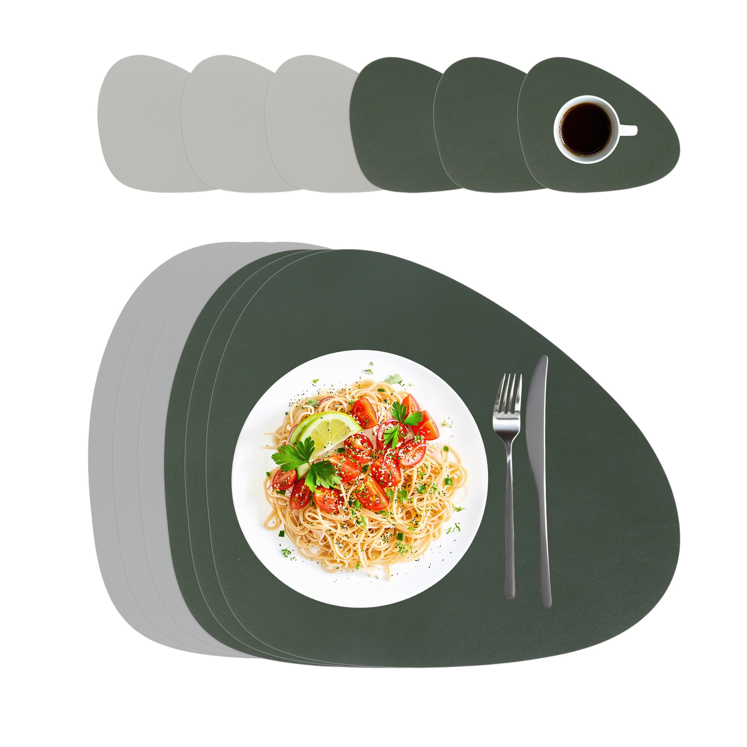 6pcs Placemat Set With Underplates In Grey/green