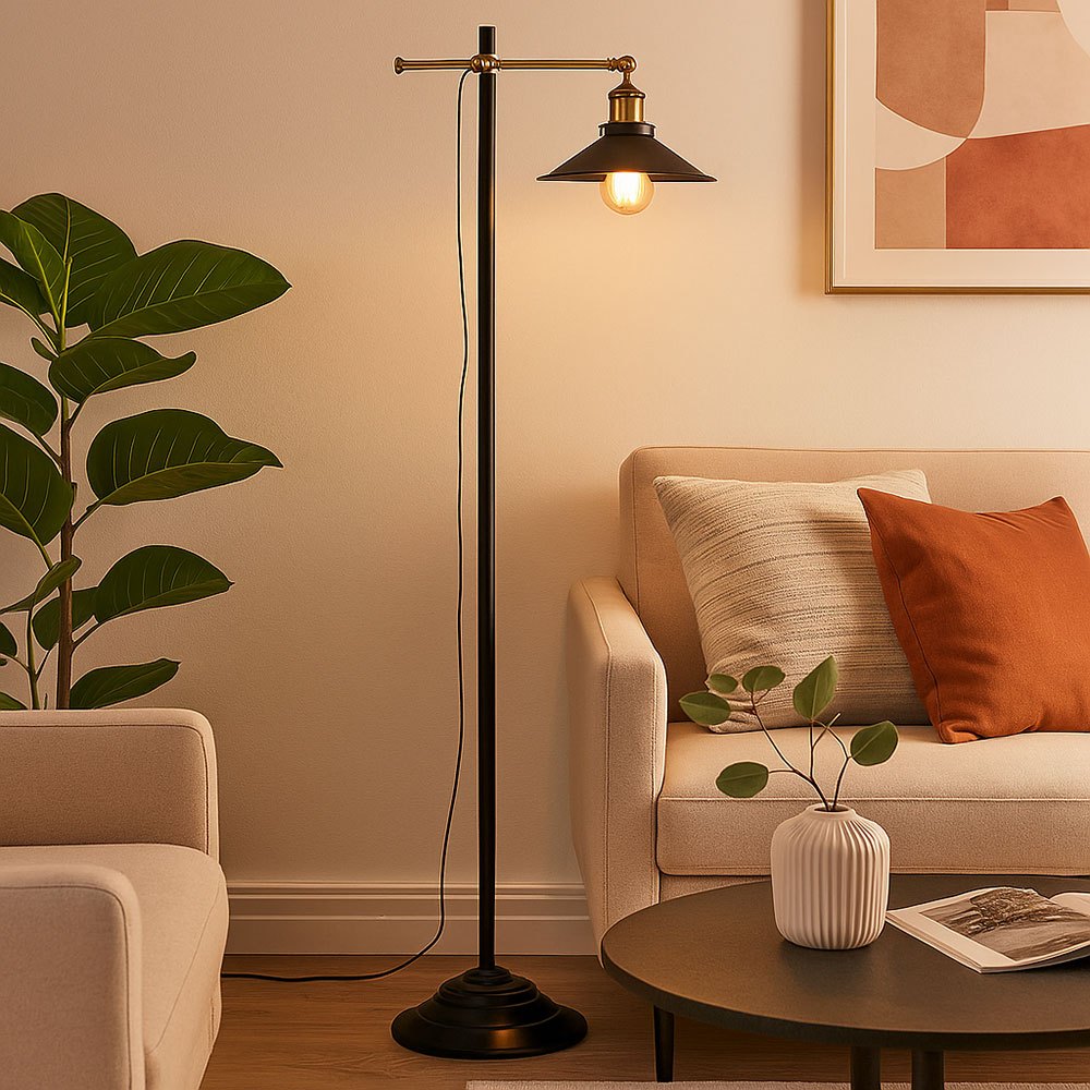 Vintage Floor Standing Lamp For Living And Dining Room, Adjustable Brass Accent Light, 15053s