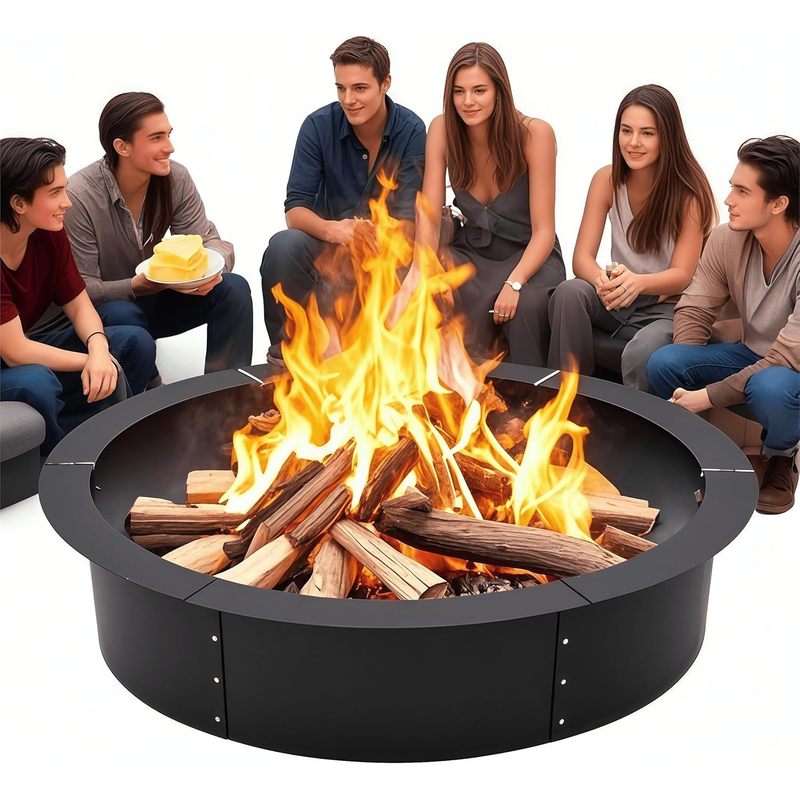 Image of 48-inch Smokeless Fire Pit Ring, Iron Sheets, Ventilation Holes For Burn, Rust-proof Painted Steel, Outdoor Or Underground Use For Camping, Garden, Terrace, Backyard