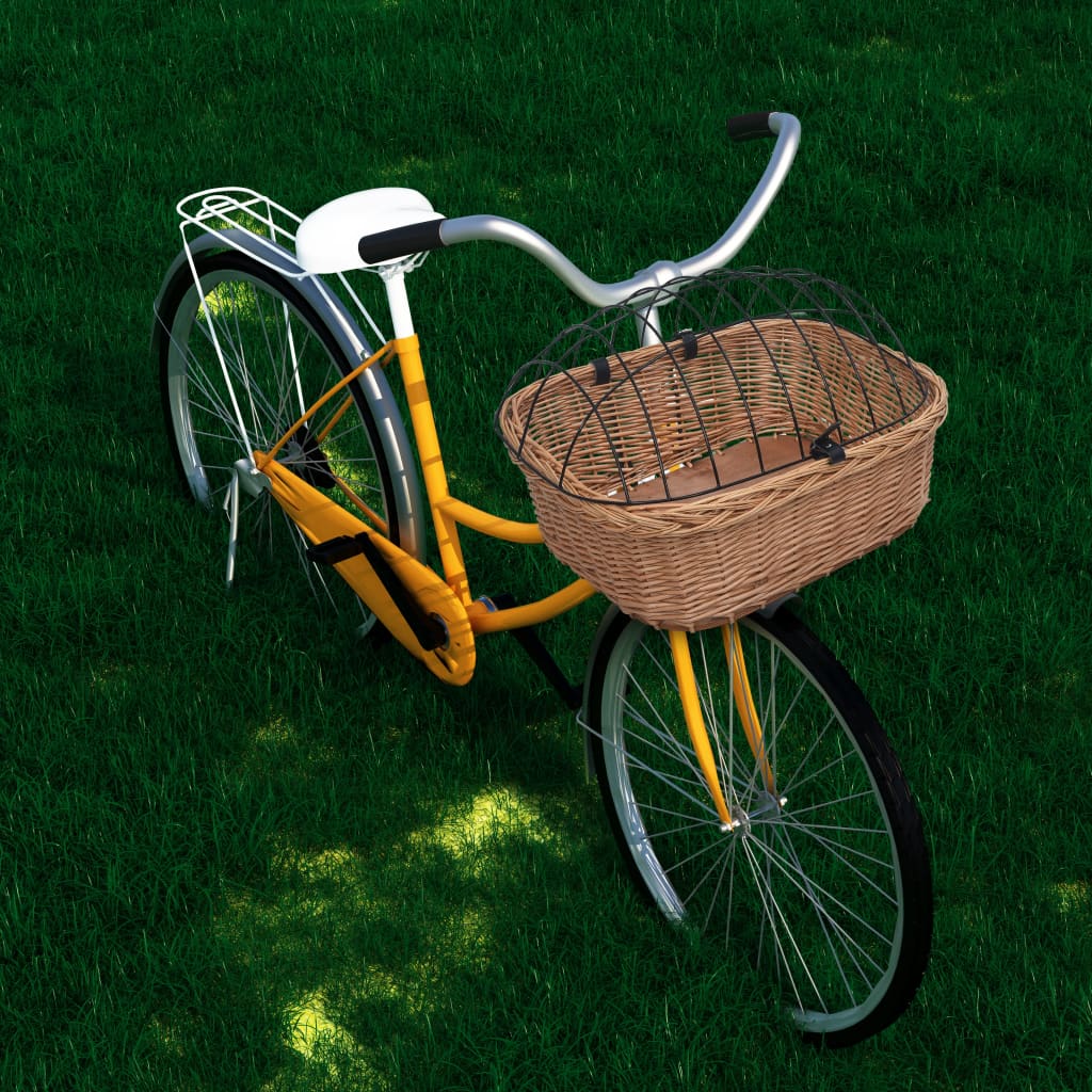 Vidaxl Bicycle Front Basket With Lid Bicycle Basket Wicker Basket For Front Transport Basket Wicker Bicycle Basket Handlebar Basket Dog Basket 50x45x35cm Natural Wicker