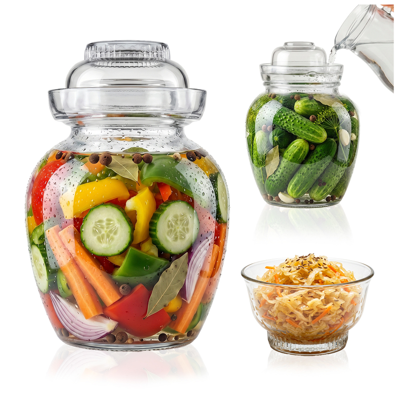 Pickling Jar, Fermentation Jar, Glass, Airtight With - Container 2.5/5.5/8.5/10 L With Fermentation Collar For Pickling , Cabbage, Sourdough, Wine, Mushrooms