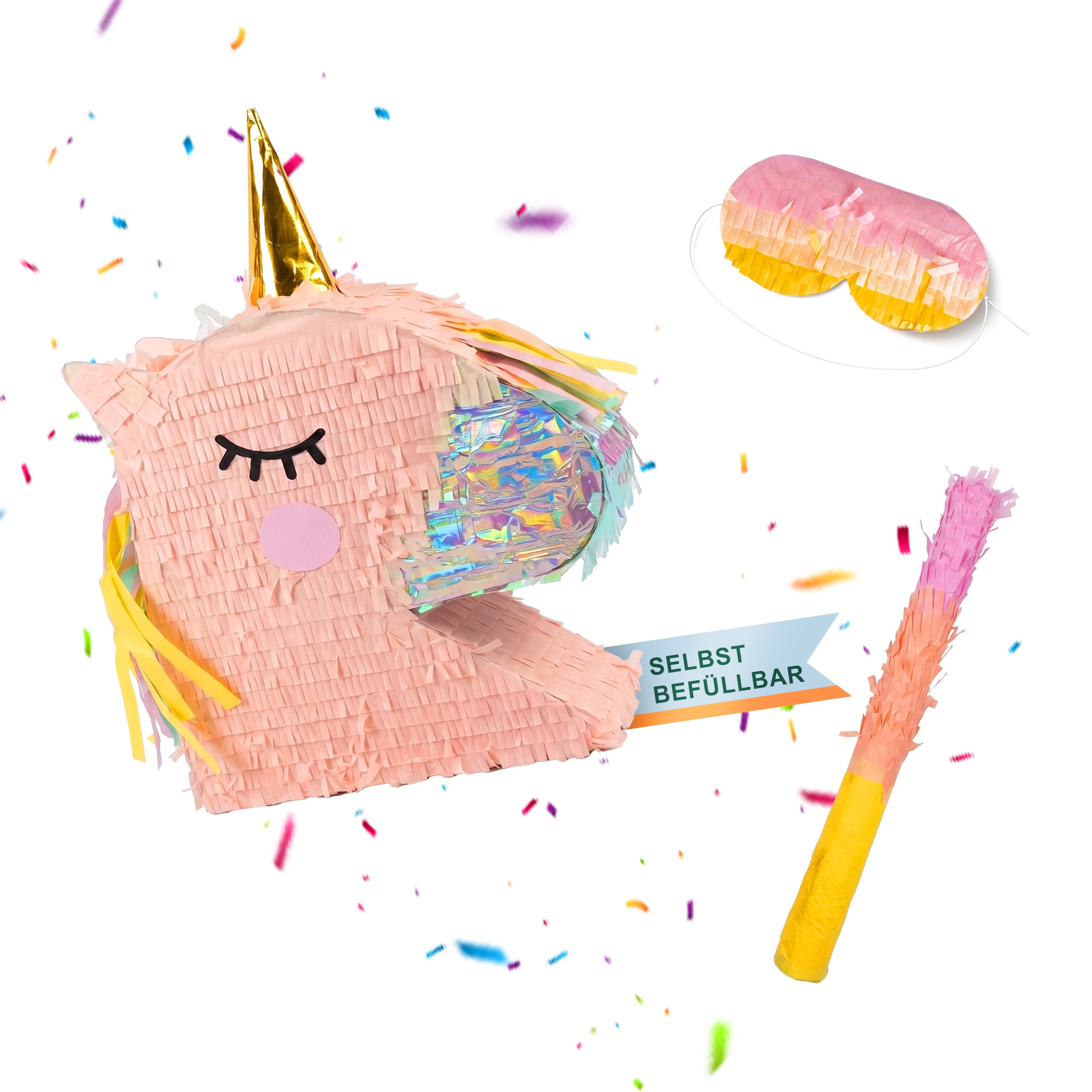 3-tlg. Pinata Set "einhorn" In Bunt