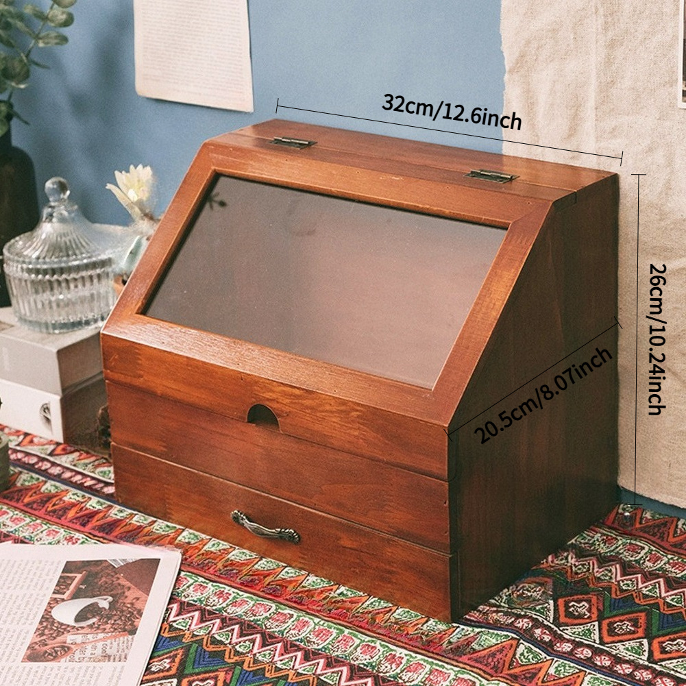Retro Brown Solid Wood Display Storage Box