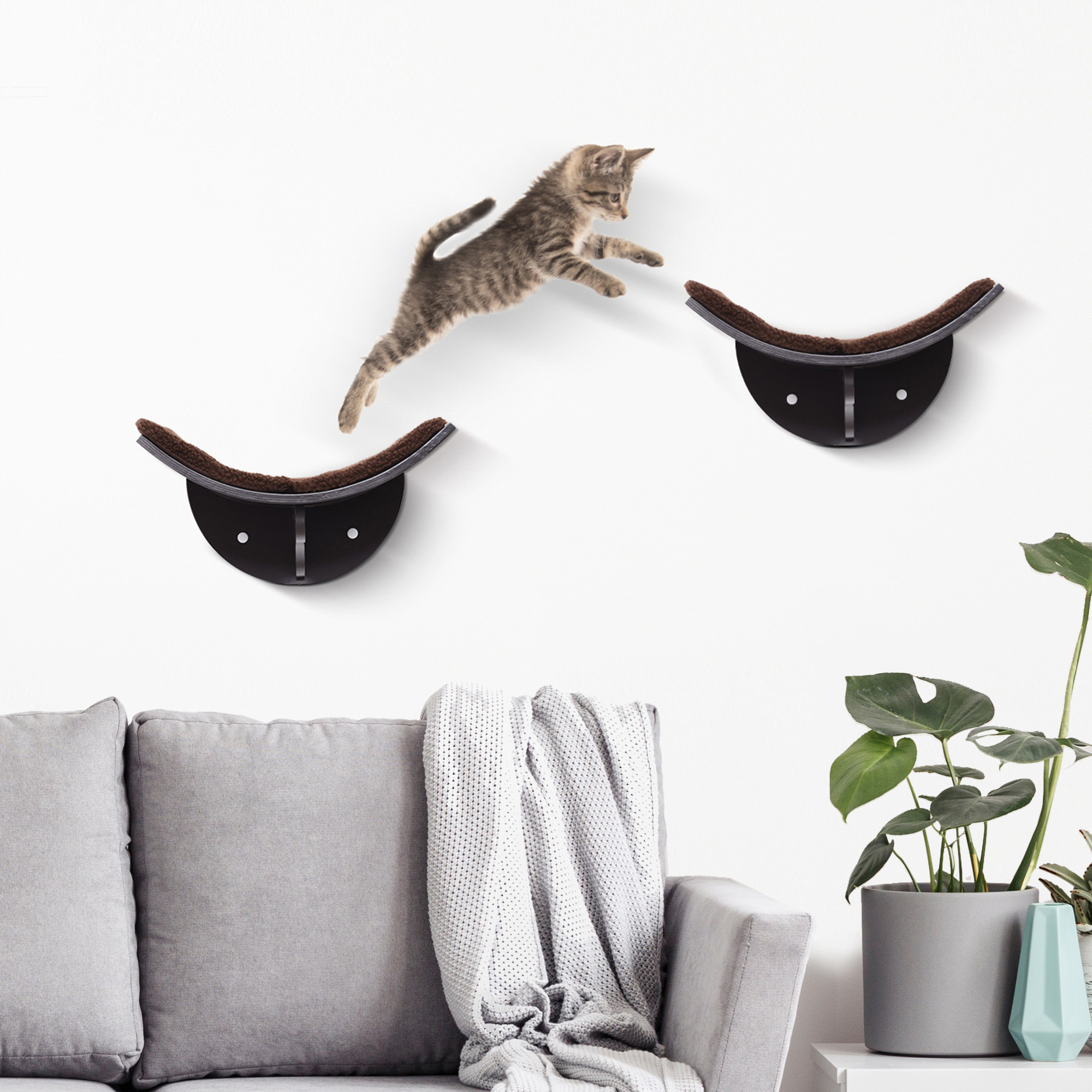 Climbing Wall For Cats, Cat Climbing Wall, Cat Shelf, Wall Mounting Plush Cover, Wall Cat Furniture Up To 4.5 Kg, White
