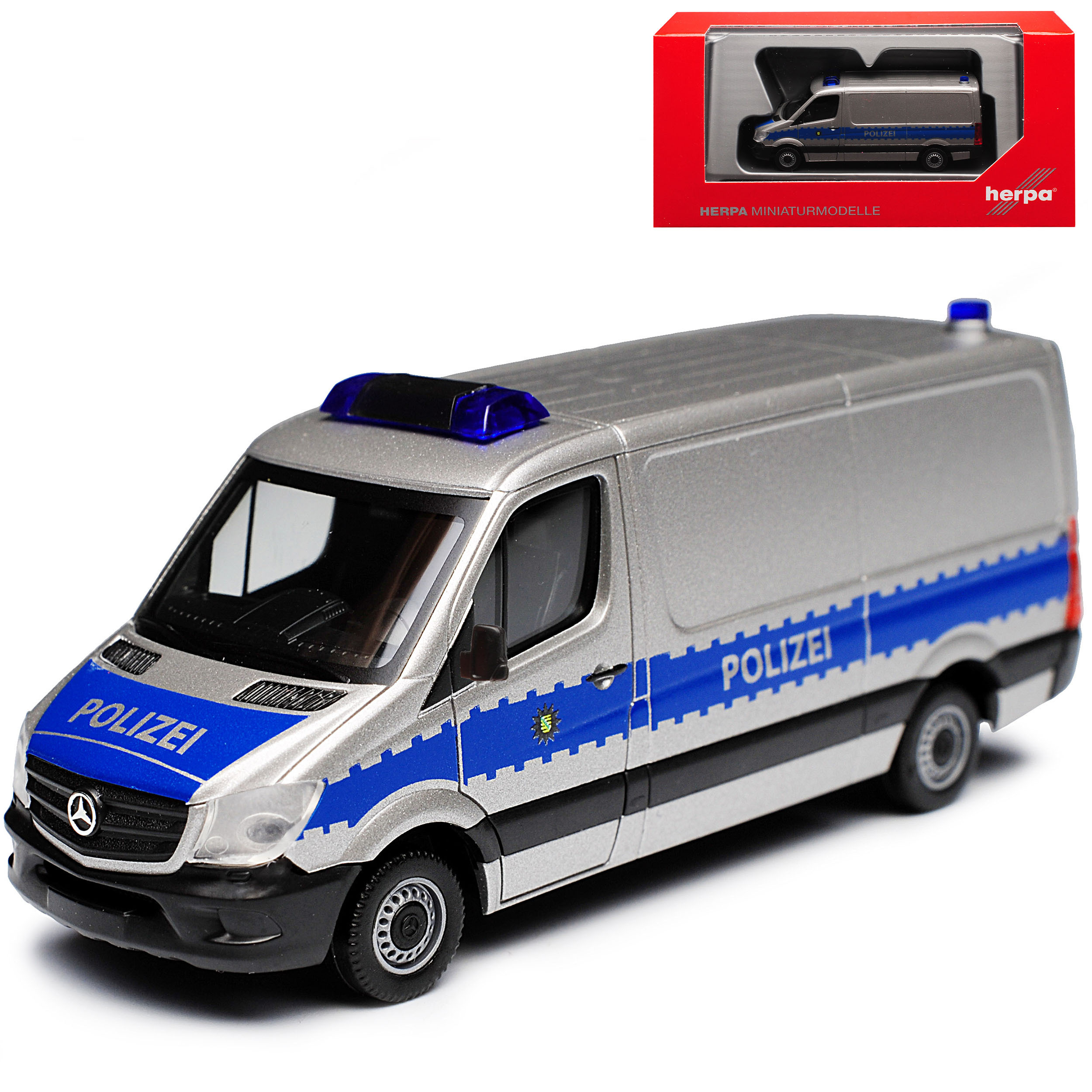 Mercedes- Ii Box Van Silver Police Saxony Ncv 3 W906 Model 2006-2018 Version Ab Facelift 2013 H0 1/87 Model Car