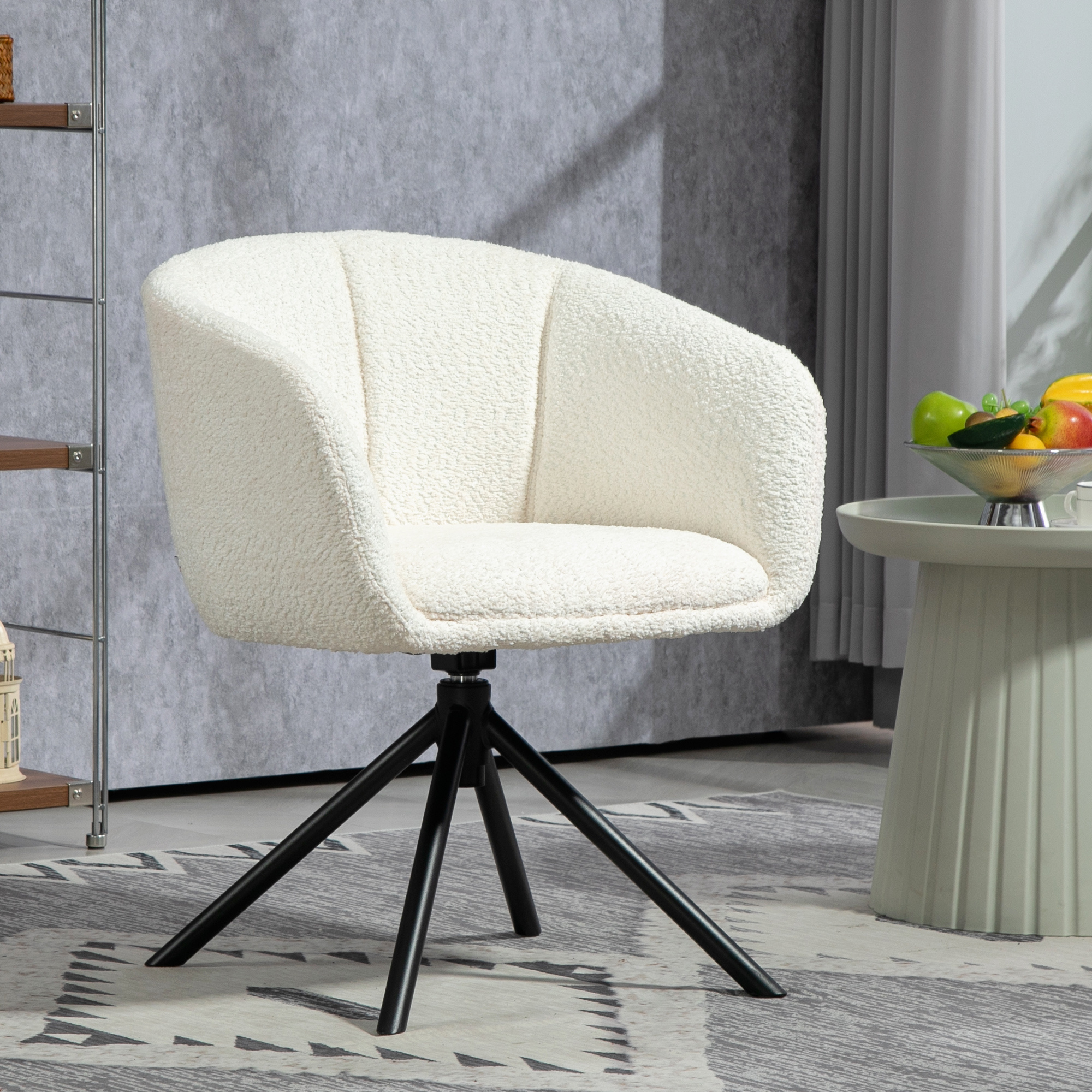 Image of Armchair Lounge Chair With Armrest, Linen Look, Dining Chair Swivel, Swivel Chair With Metal Legs, Kitchen Chair, For Living Room, Kitchen, Bedroom, Cream White
