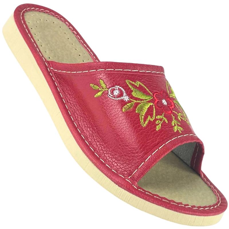 Image of Red Women's Slippers With Flowers, Comfortable Women's Slippers, Slippers - Number 253