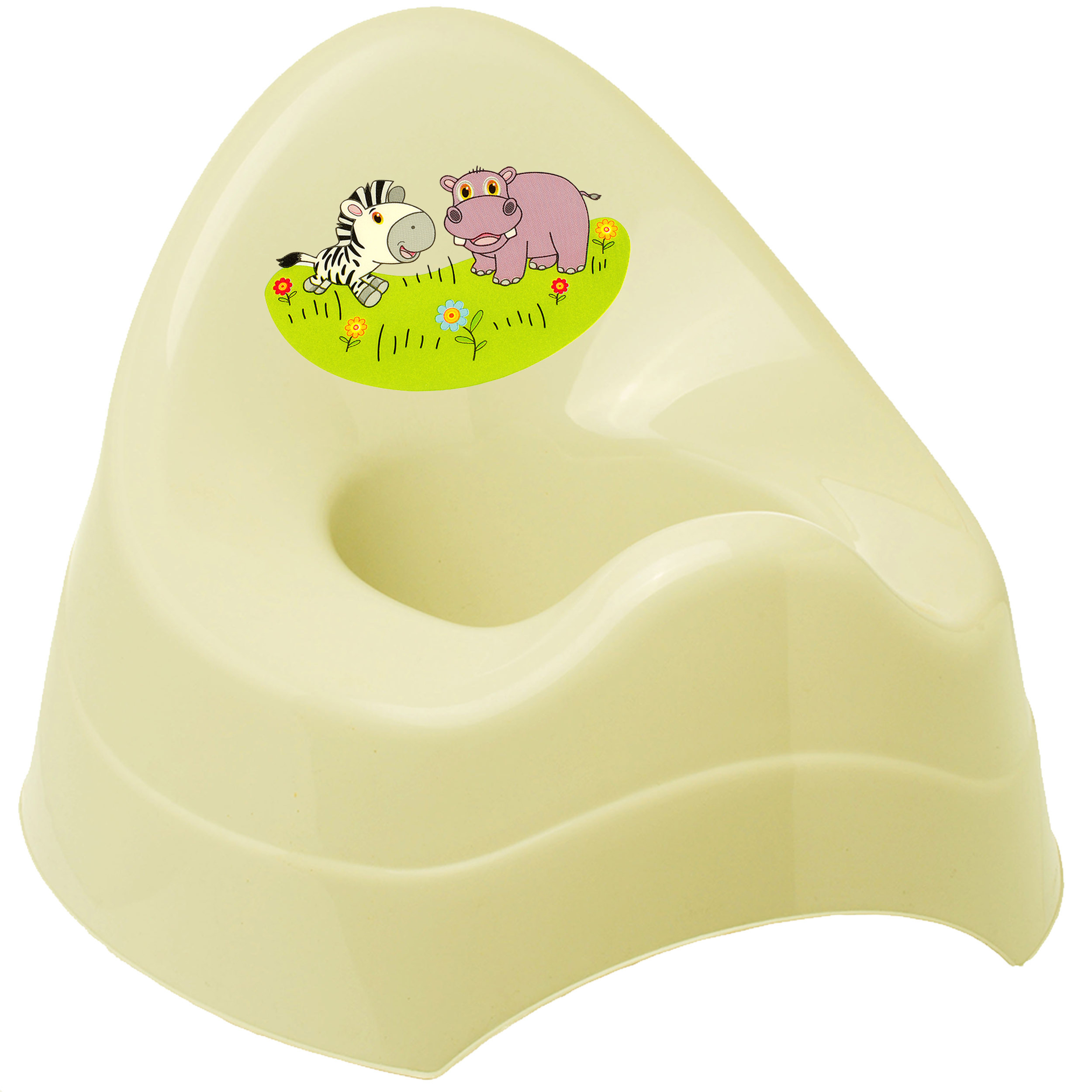 Image of / Chamber Pot / Baby Pot - Beige - Cream _ Animals - Zebra & Hippopotamus _ Bieco - With Large Backrest + Splash Guard - Baby Pot / Children' / Training Pot..