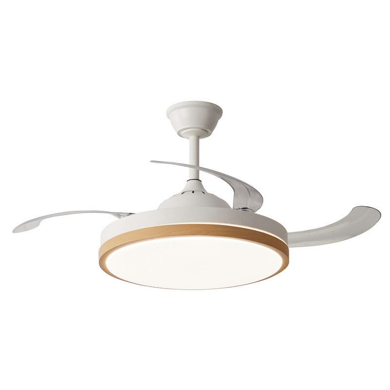 NARVI Ventilador de techo color blanco y Madera, Palas retráctiles, Motor DC, Luz LED R...