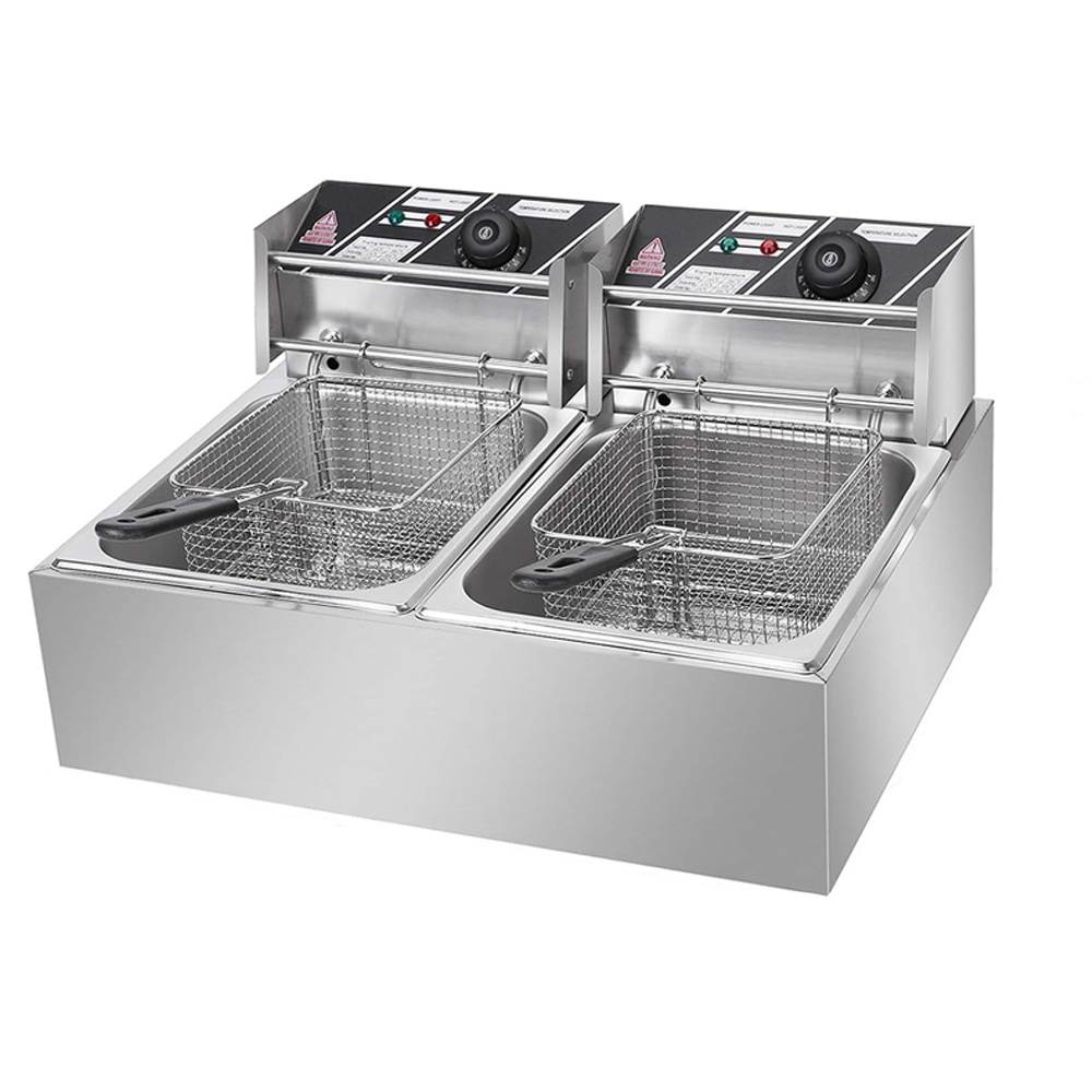 20L 5000W Commercial Electric Deep Fryer Fat Chip Twin Dual Tank Stainless Steel