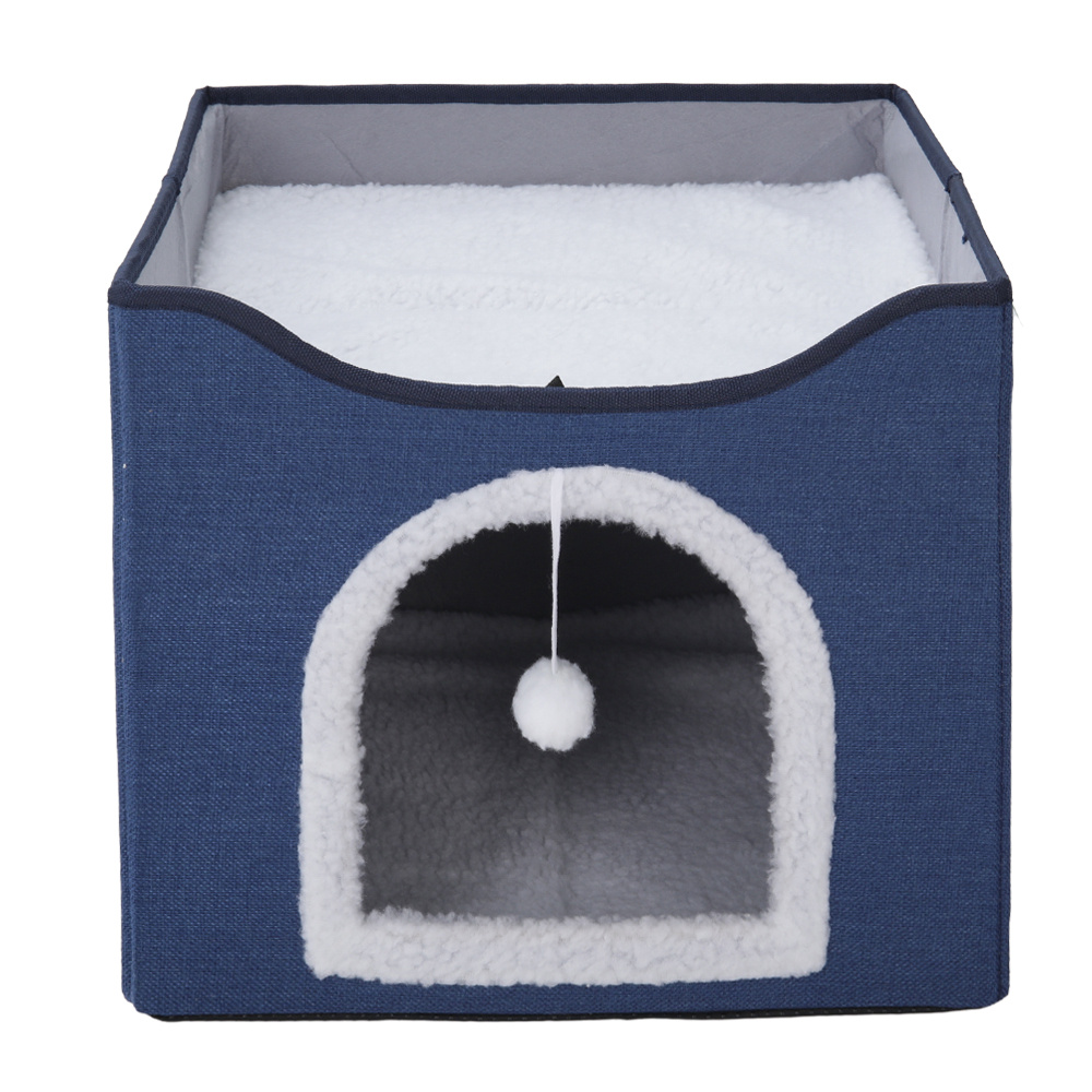 Foldable Cat Cave Bed with Scratch Pad for Indoor Cats