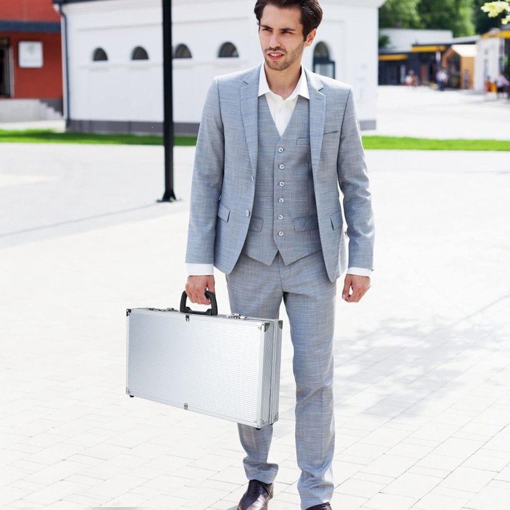 TEMU Heavy Duty Portable Aluminum Storage Box, Lockable Briefcase With Foam Insert, Large Capacity (470x254x84mm), For Tools, Instruments, Travel,