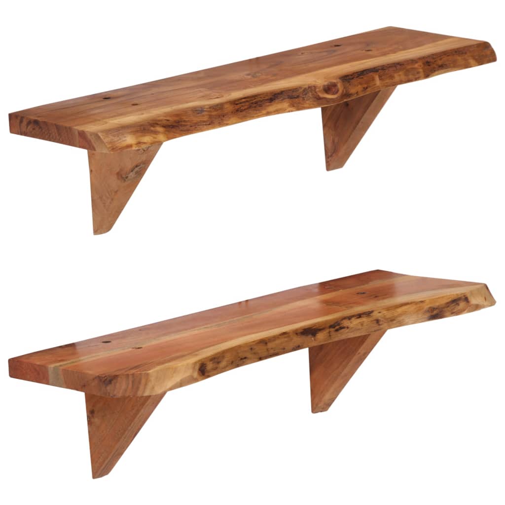 Vidaxl Wall Shelf Wall Board Bookshelf Wooden Shelf 2 Pcs Solid Acacia Wood