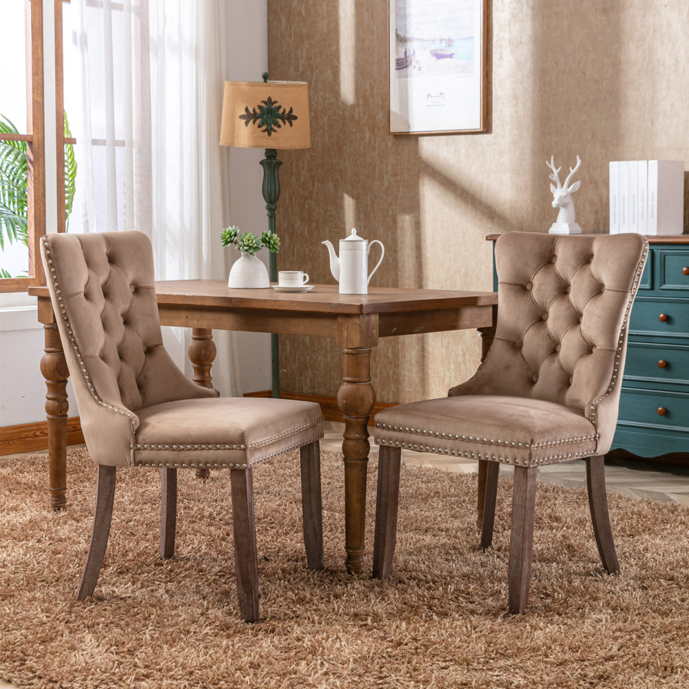 Image of 2pcs Set, Luxurious Dining Chair With High Backrest, Upholstery Made Of High-density Foam, Springs, Rivet Decor, Easy To Assemble For Dining Room & Apartment