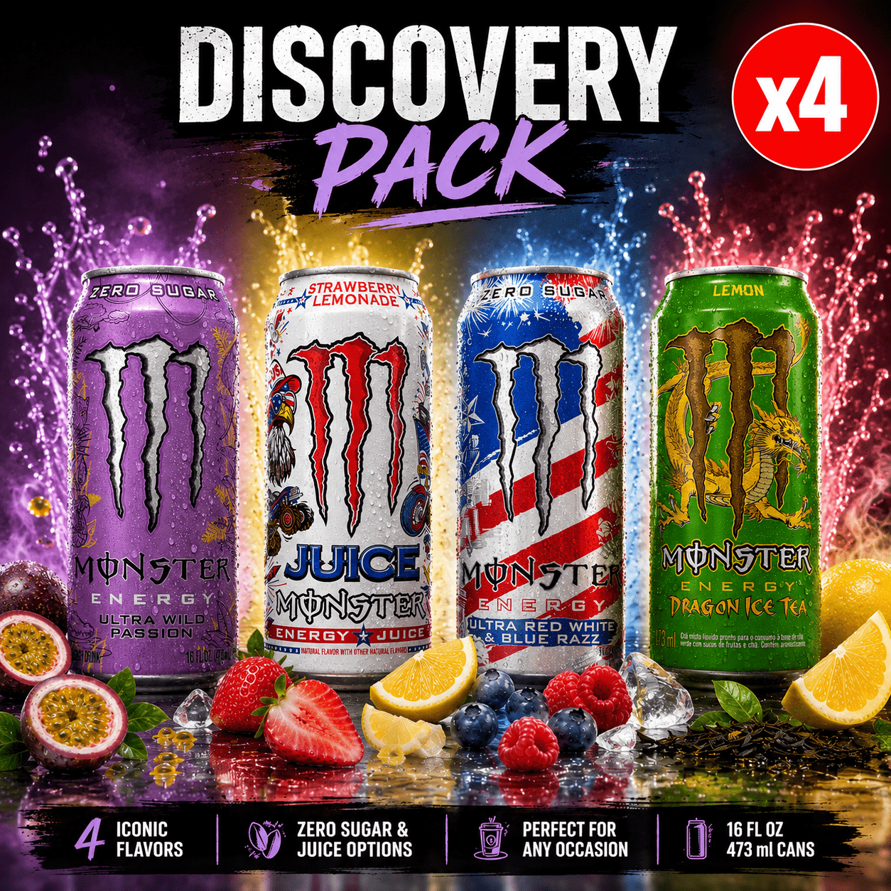 Discovery Pack Monster 4 × 473 Ml Assortment Of 4 Flavors