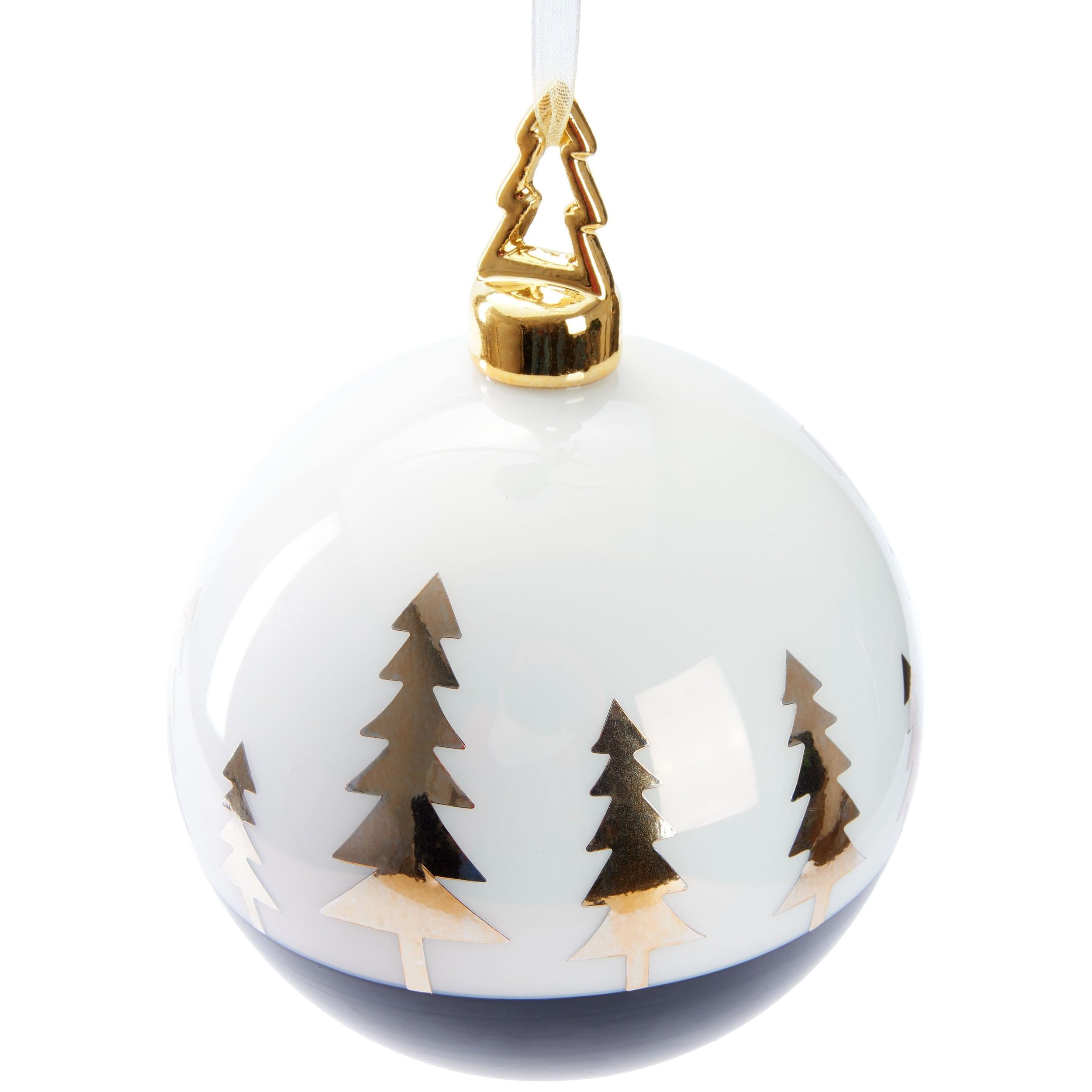Brubaker Premium Christmas Ball Gold - 10 Cm Ball White Black With Trees - Christmas Tree Ball With Porcelain Figure Christmas Tree - Hand-painted