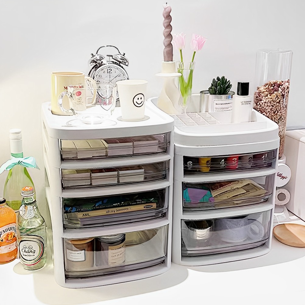 Floor Standing Cosmetic Storage Tower with Transparent Drawers, Portable Design