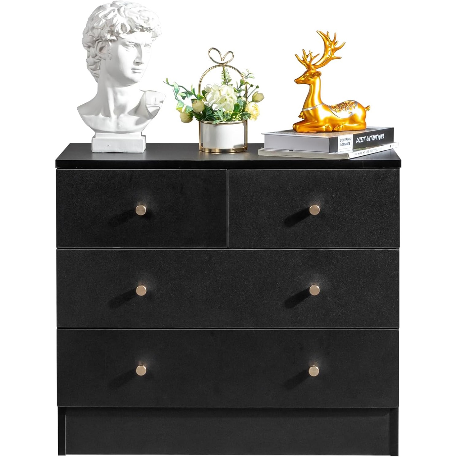 Image of Solid Wood Commode With 4 Drawers, Black Commode Made Of P2 Wood, Commode For Bedroom, Living Room, Study, Hallway, Sideboard, Small Drawer Cabinet (black, 66 X 33 X 57.5 Cm)