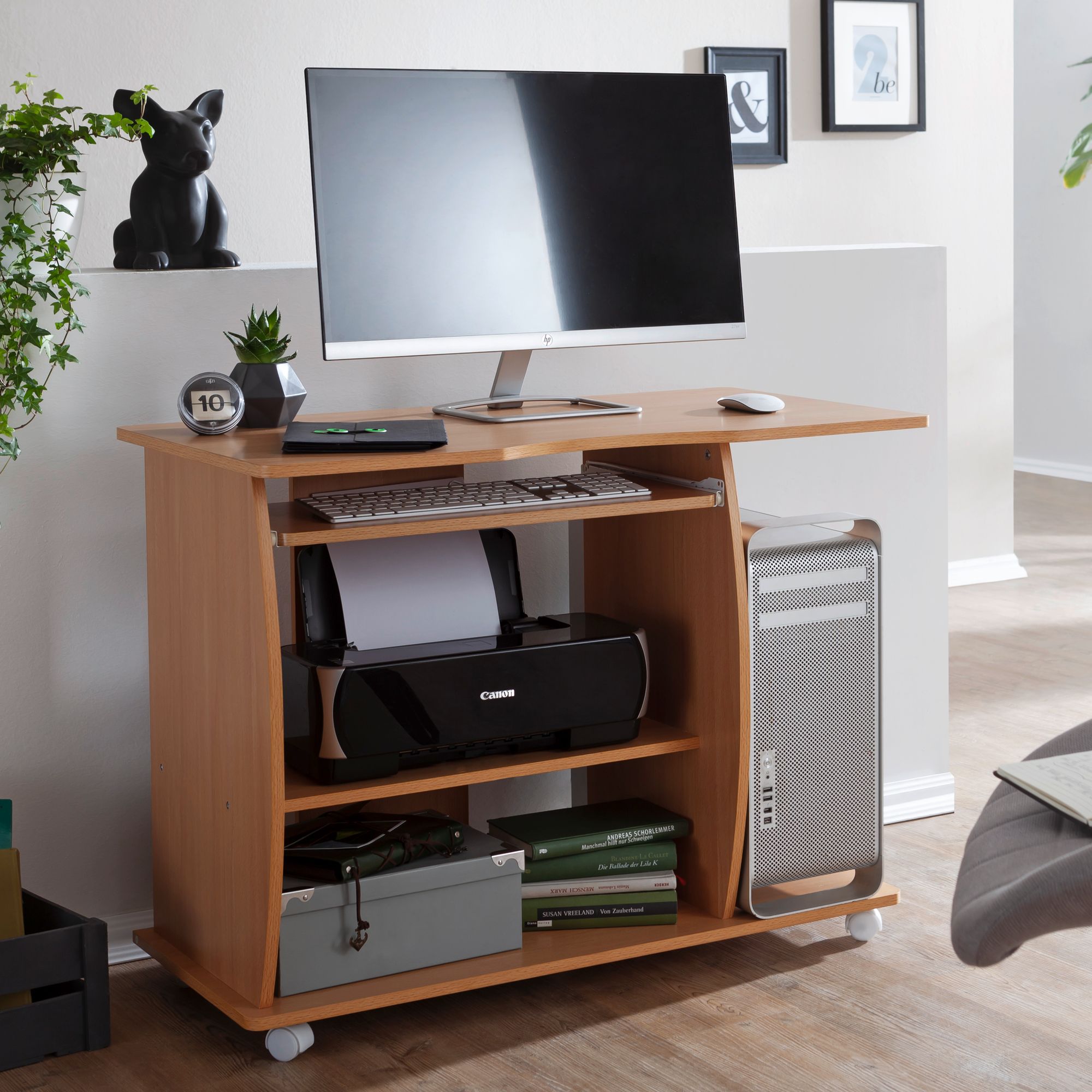 Grasse Rolling Computer Desk, , 90 X 71 X 50 Cm, With Keyboard Tray, Laptop Table On Lockable Casters, Space- Pc Desk With Printer Shelf, Desk For Small Spaces