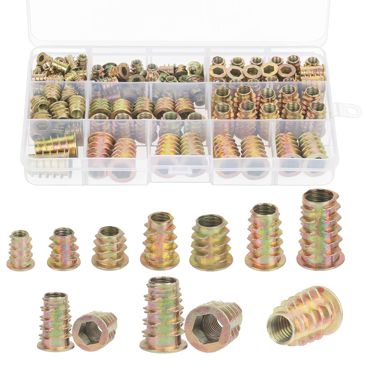 125pcs Of Furniture Internal Hexagon Screw Thread Wood Insert Nuts Internal Hexagon Screw Nuts With Storage Box For Wooden Furniture 3d Printing (m4/m5/m6/m8/m10)