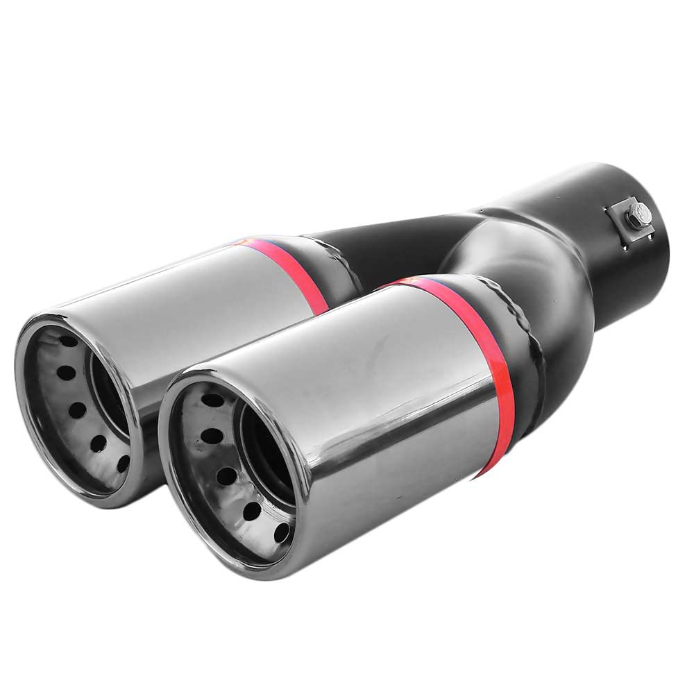 Image of Double Exhaust Pipe Muffler Universal Sound Dampening Double End Pipe Exhaust Pipe Stainless Steel Round Up To 55mm Chrome Autohobby