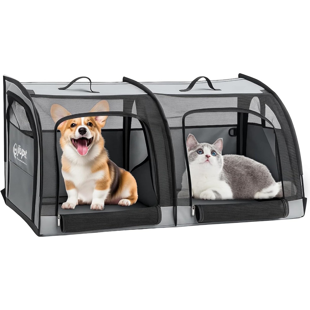 TEMU Double Pet Travel Carrier For Cats Small Dogs Foldable Twin Compartment Pet Crate With Breathable Mesh Scratch Resistant Material Portable For