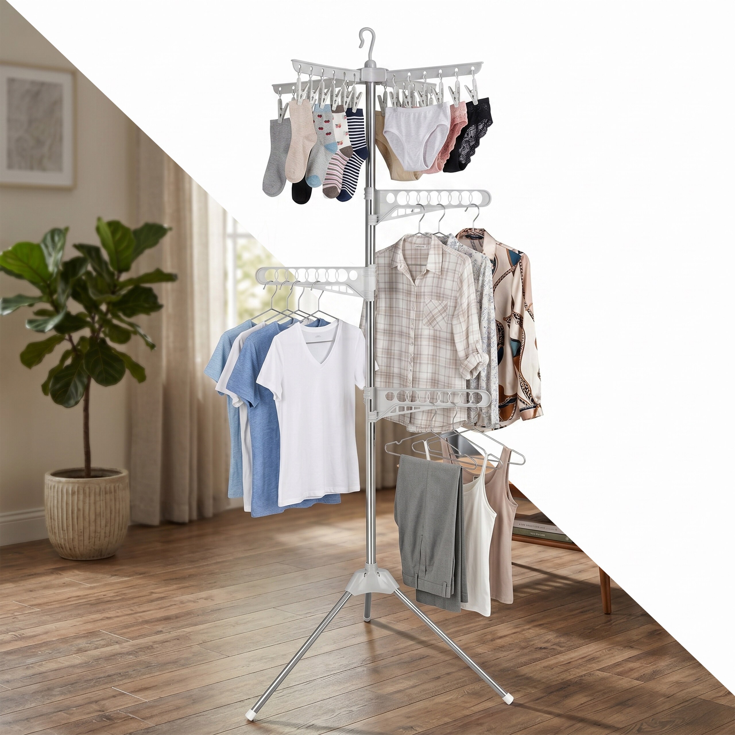 Clothes Rack Clothes Hanger In Silvery/white - (w)59 X (h)170 X (d)59 Cm