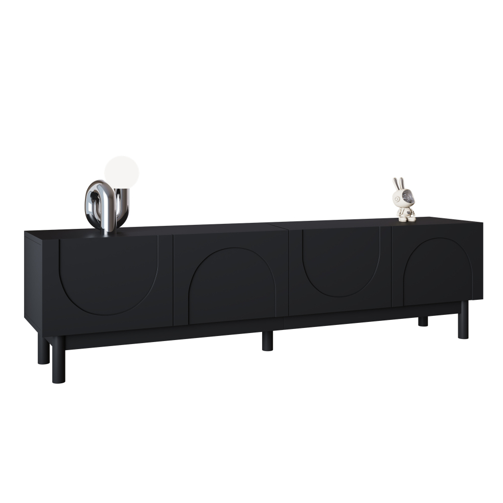 Lowboard Tv Cabinet With Curved, Wavy Doors, Shelves, And Tv Stand With Stabilizing Legs