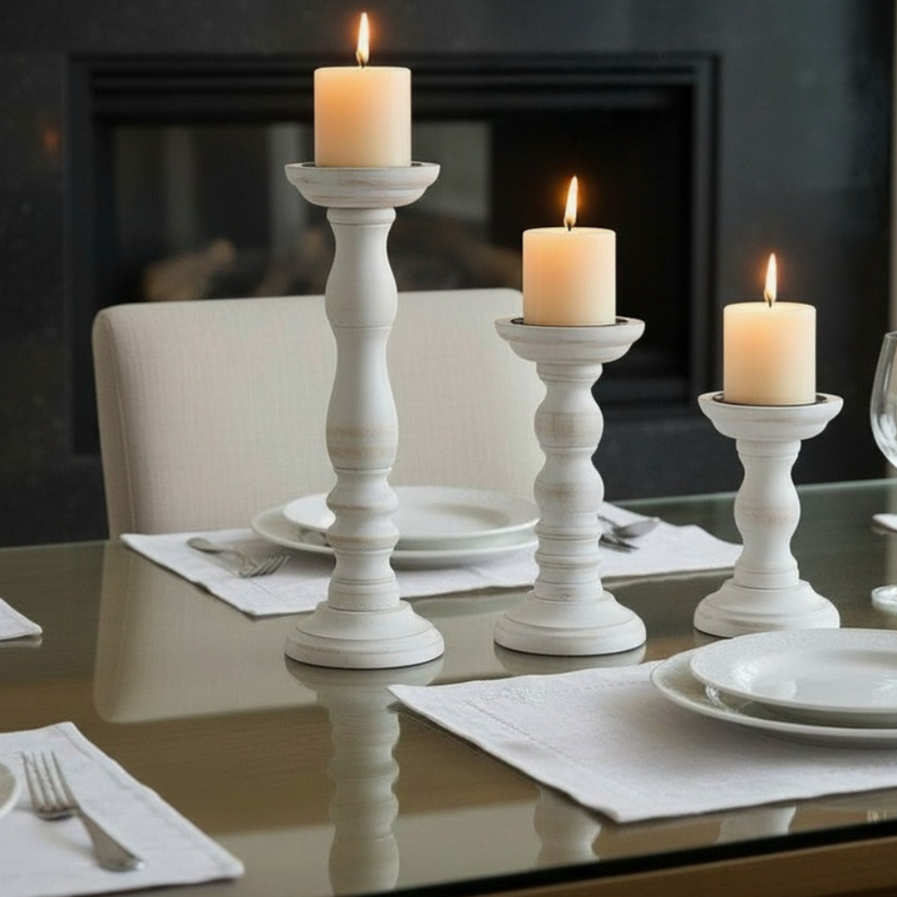 TEMU 3pcs White Shabby Candle Stand Wooden For Votive Candle Column Pillar Candles Tealight Holder 6 Inch Set Candlestick Home Party Decoration