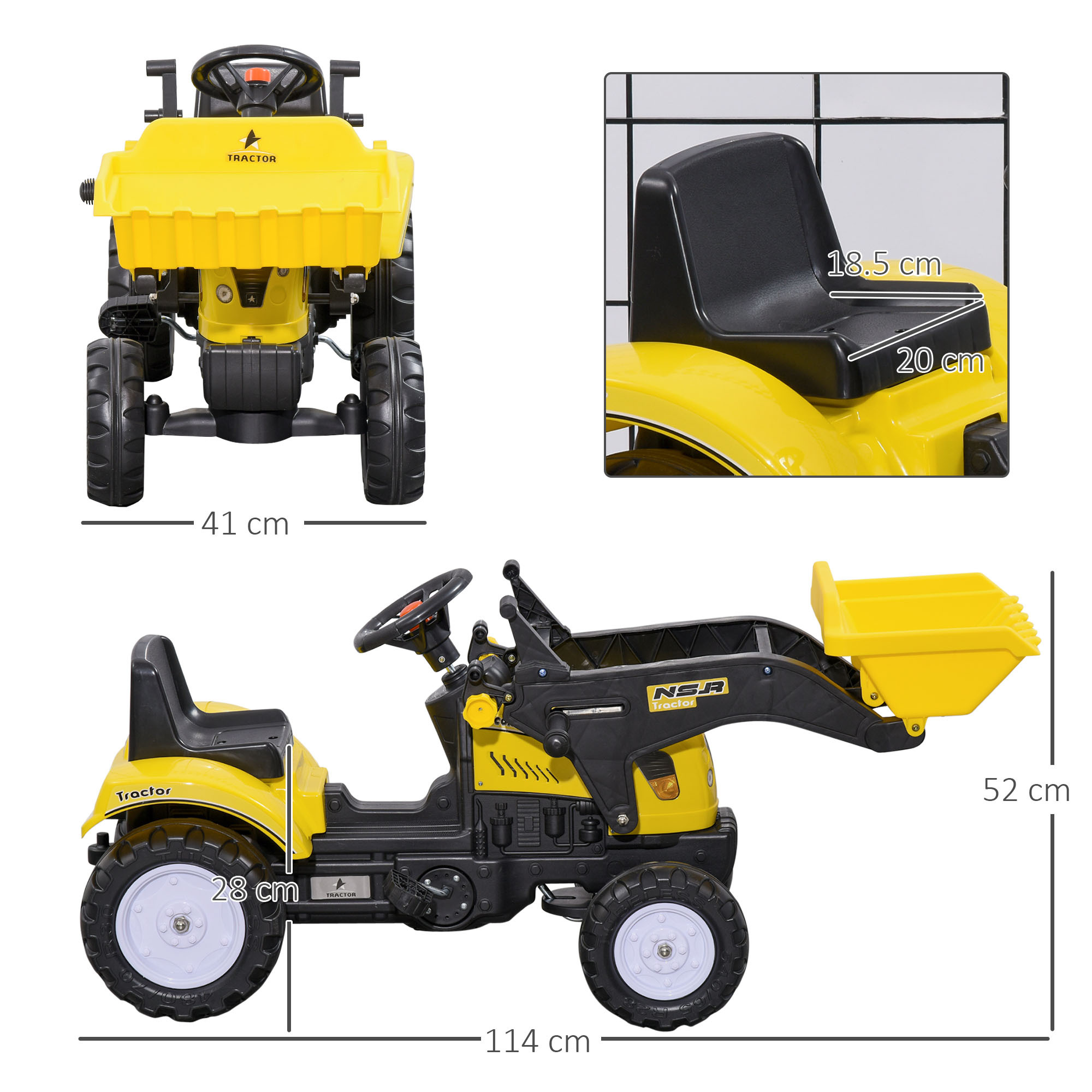 Pedal Go Kart Ride-On Excavator with Front Loader for Kids