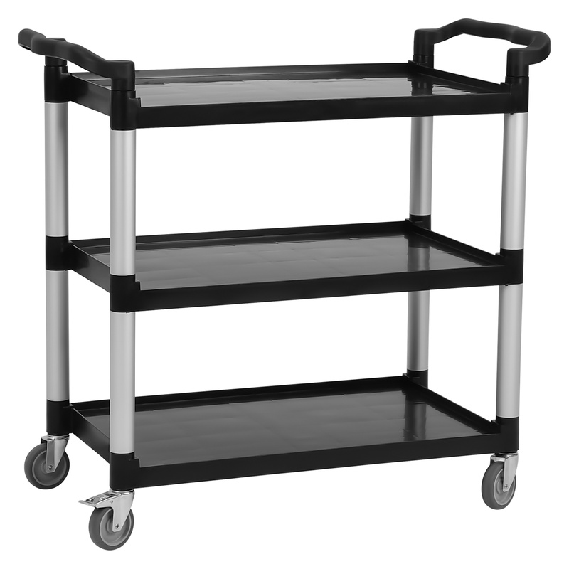 3-tier Service Cart, Rolling Tool Trolley With Locking Wheels & 2 Handles, 163kg Load Capacity Utility Plastic Cart, Garage Shelving Unit For Warehouse Storage, Cleaning, Restaurant, Kitchen - D