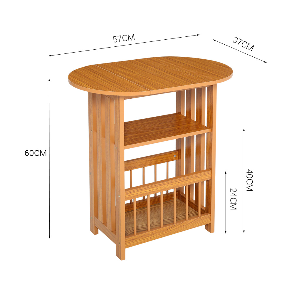 Modern Wooden Side Table with Storage Shelf and Foldable Desktop