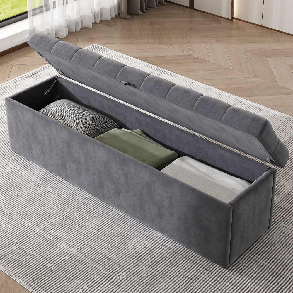 Image of Large Storage Bench 138x41x42 Cm In Soft Velvet, Comfortable Seat Stool With Storage Capacity, European Elegant , Assembly, Versatile Bed Stool Perfect For Bedroom, Living Room, Entryway, Home Decor
