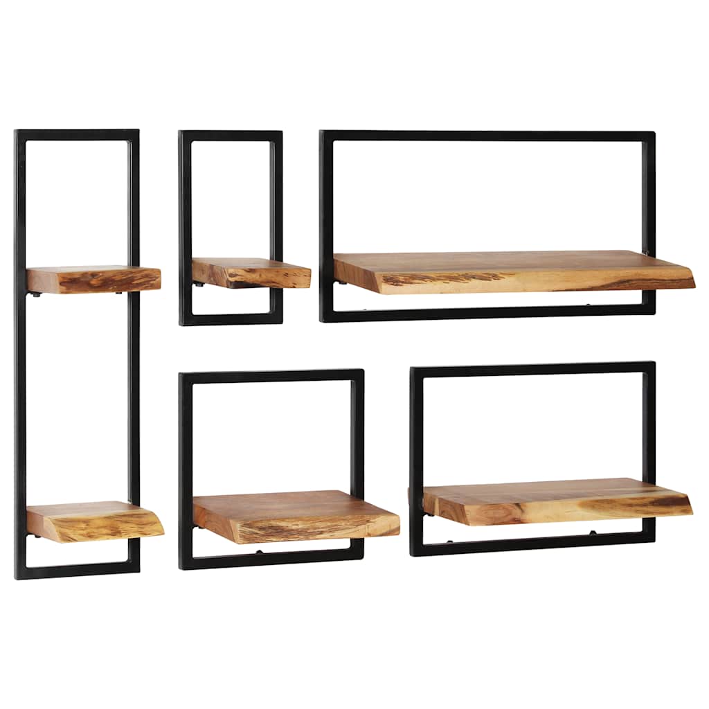 Vidaxl Wall Shelf Set Hanging Shelf Solid Wood Acacia Steel Bookshelf
