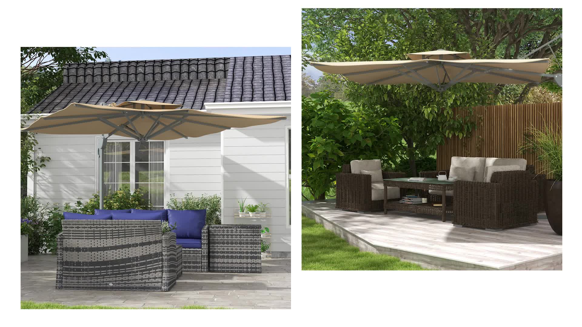 Outsunny 3m Square Offset Parasol Garden Umbrella 360 Rotating with Hydraulic Mechanism Double Cross Base Roof Aluminium Pole Beige