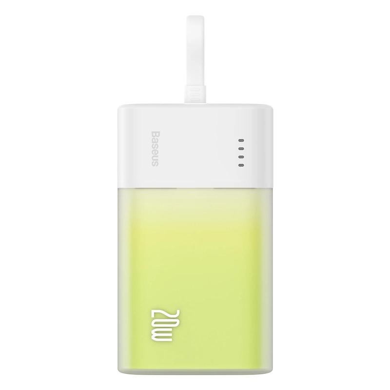 Baseus 5200mah 20w Power Bank With Built-in Lightning Cable + Baseus Simple Usb-c To Usb-c 60w 30cm Cable - White-green, Compact, Fast Charging
