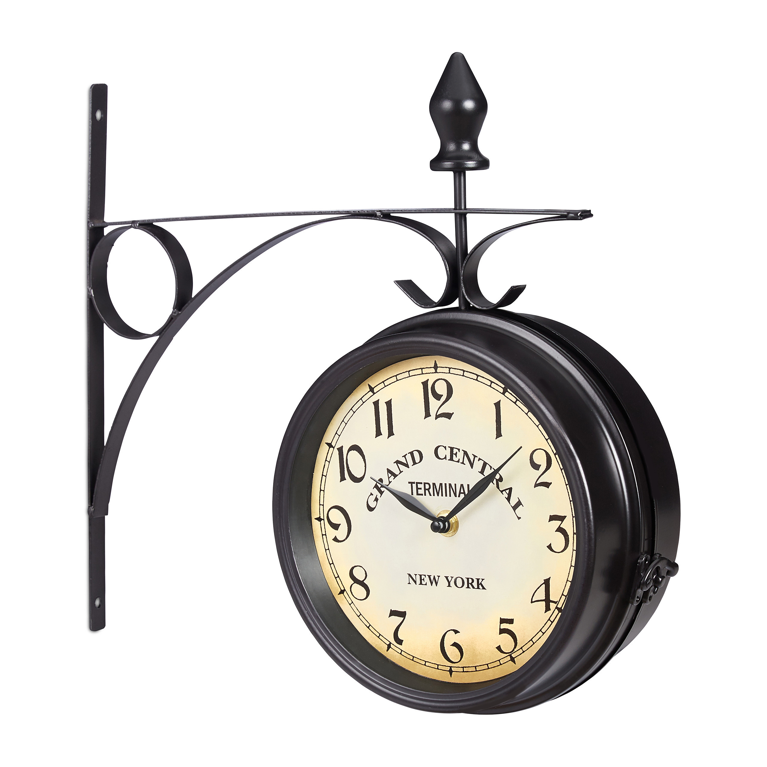 TEMU Reloj de estación de cara, 35 x 35 x 10 cm, hierro y vidrio, negro, analógico, a pilas, para salón, recibidor y oficina, reloj de pared, reloj